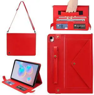 Handbag Case for iPad 10.2" (2019-2021) & iPad Pro/Air 10.5", Techcircle Folio Stand iPad Crossbody Wallet Case with Pencil Holder & Envelope Pocket, Hand Strap+Shoulder Strap Protective Cover, Red