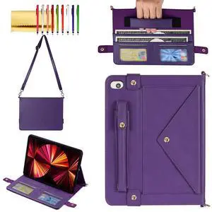 Handbag Case for iPad Mini 5th/4th/3th/2th/1st Generation 7.9-inch, Techcircle Folio Stand PU Leather Crossbody iPad Mini Cover with Hand Strap, Multiple Card Slots Envelope Pocket Wallet Case, Purple