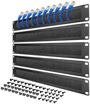 Tecmojo 1U Rack Mount Cable Management Panel with Brush,Rack Brush Panel for 19 inch Server Rack or Network Cabinet,Black,5 Pack