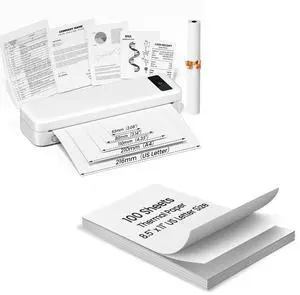 TATTMUSE Bluetooth Inkless Thermal Printer White & 100 Sheets 8.5" x 11" US Letter Thermal Paper, Compatible with iPhone Android Laptop for Home Car Office