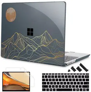 Tuiklol Case for 15 Inch Microsoft Surface Laptop 5/4/3 2022-2020, Model 1979/1953/1872/1873 Hard Shell Cover, Keyboard Cover+Screen Protector+Dust Plugs,Moon and Mountain