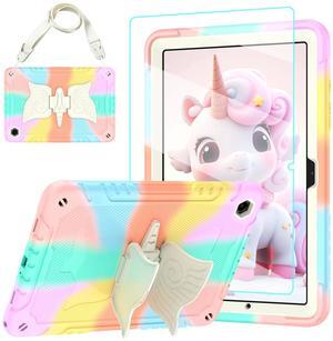 TOMORRY Case for Samsung Galaxy Tab A9+/A9 Plus 11 inch 2023 with Tempered Glass Screen Protector,Unicorn Stand Shoulder Strap,Shockproof for Galaxy Tab A9 Plus Tablet Case Kids Girls (Colourful Rose)