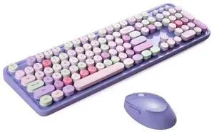 2.4G Full-Size Wireless Keyboard and Mouse Combo, TzBBL Colorful Computer Wireless Keyboard Mouse Combos 104 Key (Purple-A)...