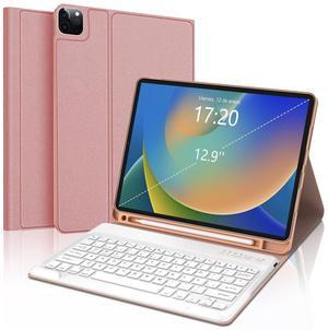 SENGBIRCH Spanish Layout Keyboard Case for iPad Air 13-inch (M3 2025/M2 2024), iPad Pro 12.9 inch Case with Keyboard 3rd, 4th, 5th, 6th Gen - Detachable Bluetooth Wireless Keypad, Pink