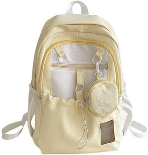 UINSUE Kawaii Backpack Double Shoulder Bag with Cute Star Removable Pouch Small Clear Front Pocket Large Capacity Fits 16" Laptop Dopamine Colors Daypack (Yellow)