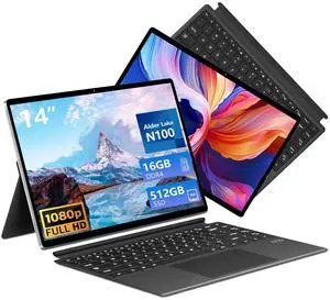 2 in 1 laptop, 14 inch Touchscreen laptops, Gaming Laptop N100 CPU 1920 x 1200P IPS FHD, Traditional Laptop Computers with 16GB 512GB SSD, Laptop Computers with Backlit keyboard, BT 5.2 WiFi 6, Win11