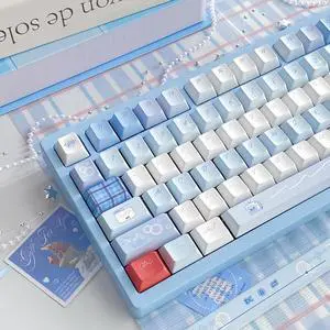 TIMSEKER 147 Keys Blue and White Aesthetic Custom Keycaps Set, 1.7mm Thick PBT Material, Five Side Dye Sublimation Never Fade, Cherry Profile Keycaps for ANSI ISO Cross Switches Mechanical Keyboard