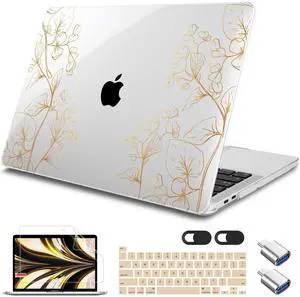 Tuiklol for MacBook Pro 16 inch Case (2020 2019 Release) Model A2141, Hard Shell Case for Keyboard Cover& OTG & Camera Cover with Retina Display and Touch Bar Fits Touch ID,Gold Line Flower