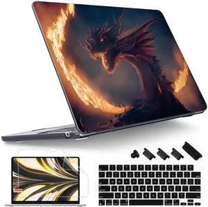 Tuiklol for M4 MacBook Air 13.6 inch Case 2025-2022 Release M2 Chip Model A3240 A3113 A2681, Plastic Hard Shell Cover for MacBook Air 13.6 Liquid Retina Display with Touch ID, Fire Dragon