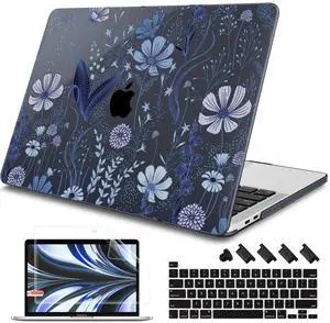 Tuiklol Case for 2022 MacBook Pro 13 Inch M2 Clip, 2021 2020 Release M1 A2338 A2289 A2251, Hard Shell Case for MacBook Pro 13.3" with Touch Bar Fits Touch ID and Retina Display, Blue Line Floral