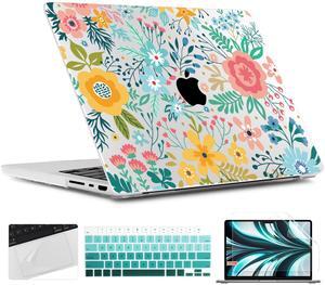 TWOLSKOO Compatible with MacBook Pro 14 inch Case 2023 2022 2021 Release M2 A2779 M1 A2442 Pro/Max Chip with Touch ID, Plastic Hard Shell Case & Keyboard Cover & Screen Protector, Abstract Flower