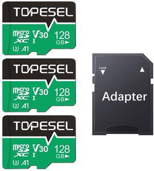 TOPESEL Micro SD Card high Speed 90mb per Second TF Card 4K Recording Memory Card with Adapter (3 Pack, 128, GB)