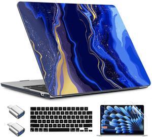 TWOLSKOO Compatible with M4 MacBook Air 13.6 inch Case 2025-2022 Release M4 A3240 M3 A3113 M2 A2681, Plastic Hard Shell & Keyboard Cover & Type C Adapter & Screen Protector, Abstract Marble