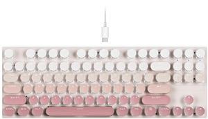 TISHLED Aesthetic Typewriter Style Mechanical Gaming Keyboard White LED Backlit Silent Linear Red Switches TKL 87-Key Anti-Ghosting Steampunk Round Keycaps Ergonomic Design Wired USB, Gradient Blush