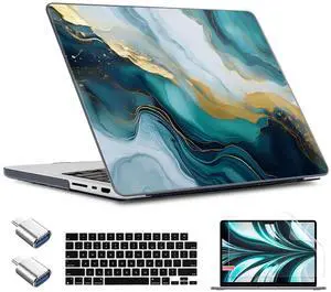 TWOLSKOO Case for MacBook Pro 14 inch M4 M3 M2 M1 (2025-2021) A3112 A3185 A3401 A2918 A2992 A2779 A2442, Plastic Hard Shell & Keyboard Cover & Type C Adapter & Screen Protector, Graphite Marble