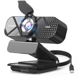 TRAUSI 1080P HD Webcam with Microphone, Noise Cancellation, Privacy Cover, Wide-Angle Lens, Auto Light Correction, Plug & Play USB Webcam for Laptop, Desktop, PC, Mac, Zoom, Skype, Streaming Black