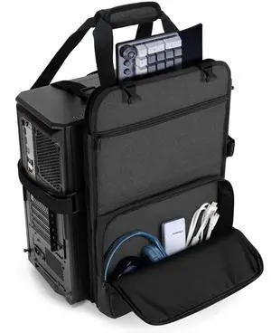 Trunab PC Tower Carrying Strap with Handle, Desktop Carrying Case with Pockets for Keyboard, Cable and Computer Accessories, Ideal for Transporting On The Go (Patented Design)