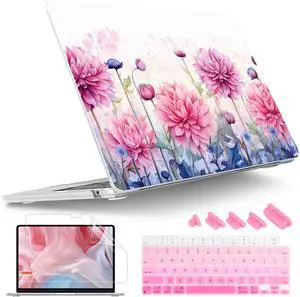 Tuiklol for M4 MacBook Air 13.6 inch Case 2025-2022 Release M2 Chip Model A3240 A3113 A2681, Plastic Hard Shell Cover for MacBook Air 13.6 Liquid Retina Display with Touch ID, Pink Flowers