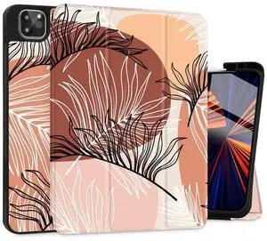 Tuiklol Case for M2 iPad Pro 12.9 inch Generation 6th/5th/4th/3rd 2022 2021 2020 2018 Release - Built in Pencil Holder Slim Protective Stand Back Cover with Auto Wake/Sleep iPad Cover,Leaf