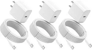 USB C Fast Charger for iPad Pro, 3 Pack 20W USB-C Fast Charging Block with 10 Feet USBC to USBC Cable Compatible with iPad Pro 13(M4)12.9/11 inch 2024/2022/2021/2020,iPad 10th,Air 5/4th,Mini 6th