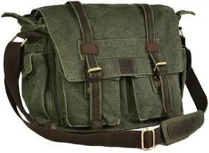 LEATHER VILLAGE Vintage Canvas Messenger Bag  16 Inch Handmade Laptop Shoulder Bag for Men & Women  Crossbody Work Bag for Office, Travel & Daily Use - Green