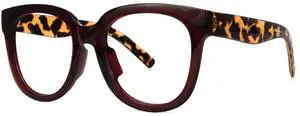 Vooglam Wine Red Square Blue Light Blocking Glasses for Women, Block UV Blue Light Anti Eyestrain Eyeglasses Vernetta OP049594-02