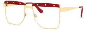 VOOGLAM Square Women's Non-Prescription Glasses with HD Clear Lenses in Red Metal Mixed Acetate Frame