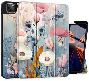 Tuiklol Case for iPad Pro 13 inch Generation 7th 2024 Release M4 Chip - Built in Support Pencil 2 / USB-C, Slim Protective Stand Back Cover with Smart Trifold Stand Auto Wake/Sleep,Watorcolor Flowers