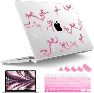 Tuiklol for 2025 2024 2023 MacBook Air 15 inch Case M4 M3 M2 Chip, Model A3241 A3114 A2941 Hard Shell Case with Keyboard Cover & Screen Protector for MacBook 15.3'' Cover,Bowknot