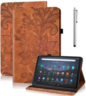 Kindle Fire Max 11 Case - Embossed Lace PU Leather Flip Folio Tablet Case with Elastic Band & Card Slots/Holder, Multi-Angle Viewing Stand Cover, Brown
