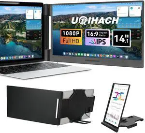 Laptop Screen Extender 14 inch, 1080P IPS Laptop Monitor Extender, 280deg Rotation Portable Monitor for 13-17.3" with USB-C/HDMI Port, Plug-Play Dual Screen Portable for Windows/Mac/Android
