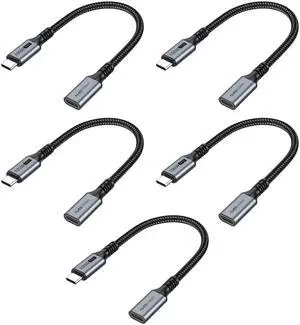 Small USB C Extension Cable 1FT Pack of 5, Short Type C Extender Cord USBC (10Gbps) Male to Female 100W PD Charging for MacBook Pro/Air, USB C Hub, Microphone, Flash Drive,Docking Station, Phone, PC
