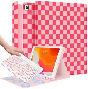 Wazzasoft for iPad 9th/8th/7th/Air 3rd Generation/Pro 10.5 Inch Case Keyboard Pencil Holder Folio Tablet Cover Women Girl Cute Girly Teen Checkered Plaid Unique Design for Apple 10.2 & 10.5 Inch