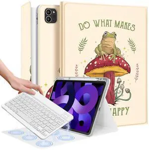 Uppuppy for iPad Air 11 inch Case 2024 - Air 5th/4th Generation 10.9, Pro 11 Case with Keyboard Pencil Holder Tablet Cover Folio Women Girl Cute Teen Kawaii Frog for iPad Air 11 2024 (M2), Pro 11