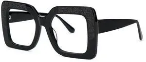 VOOGLAM Oversize Square Non Prescription Glasses for Women Blue Light & UV400 Blocking Stylish Frames Black Acetate for Computer/Phones/TV