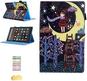 UUcovers 8" Kindle Fire HD 8 Case 8th/7th/6th/5th Generation,Stand PU Leather [Auto Sleep/Wake] Magnetic Folio Cover with Card Pencil Holder for  Fire HD 8 Tablet 2018/2017/2016/2015, Star Girl