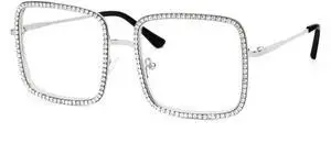 VOOGLAM Square Rhinestone Non Prescription Blue Light Glasses for Women Anti UV Eyestrain Computer Office TV Eyewear Silver Frame Kafele