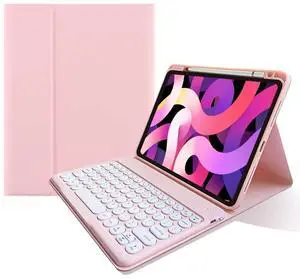 kaitesi Keyboard Case for iPad Pro 11 inch M4, Round Key Colour Detachable Bluetooth Keyboard and Pencil Holder for iPad Pro 11" 2024,Pink
