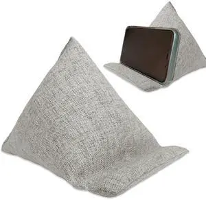 WARMTONE Mini Bean Bags Phone Pillows Set of 2, Bed Phone Holder Laying Down Cell Phone Stand for Desk Office, Tablet Pillow Cushion for Bedside, Universal Fit for All Smartphone, Light Grey