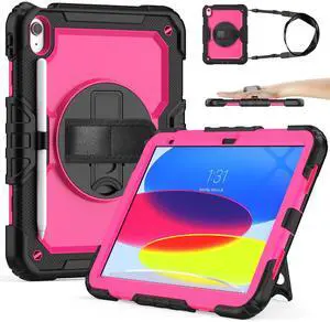 SIBEITU Case for iPad 11th(A16) 2025 & 10th Generation 10.9 inch 2022 with Screen Protector, 3 Layer Shockproof Rugged Protective Case for iPad 11-inch/10th Gen Cover w/Stand & Shoulder Strap, Rose