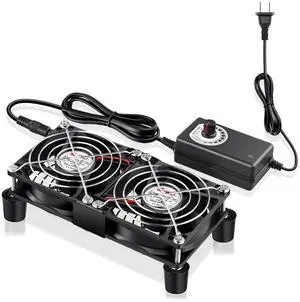 Wathai 80mm x 25mm Computer Fan with AC Plug, Dual Ball Big Airflow Variable Speed Controller AC 110V 120V 240V for PlayStation Router Laptop PC Receiver DVR Xbox Modem AV Cabinet Electronics Cooling