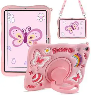 XNMOA for iPad 10th/11th Generation Case for Kids Girls iPad A16 Case with Screen Protector Shoulder Strap Kickstand Cute Soft Silicone Shockproof Cover for iPad 10th Gen 10.9''/ 11th Gen 11''