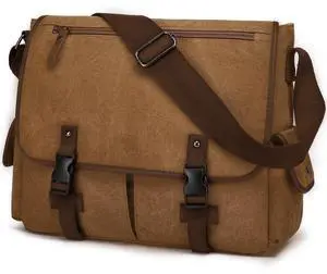 Vintage Canvas Messenger Bag 15-15.6 Inch Laptop Satchel Shoulder Bag for Men Women, College Travel Office Work Computer Briefcases, Brown