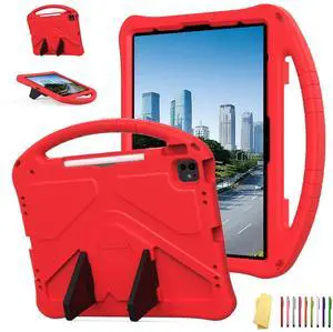 UUcovers Kids Case for iPad Air 13 Inch M3/M2 (2025/2024) & iPad Pro 13 inch M4 2024 & iPad Pro 12.9 inch Case 6th/5th/4th/3rd Gen (2022/2021/2020/2018) Cover with Stand/Handle/Pencil Holder, Red