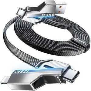 Vexipia 4-in-1 Long USB C Cable 60W 10FT Lightning Cable Fast Charging Flat Nylon Braided for iPhone/iPad Charger Cord [480Mbps Data Sync] Multi Charge Cable Combo with Lightning/Type C/USB A Port