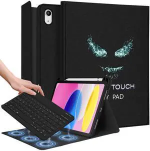 Wazzasoft for iPad 10th Generation Case with Keyboard - for iPad A16 Cases Pencil Holder 10.9 Inch Cover Men Boys Cute Teen Cool Black Fun Funny Design Funda for Apple Tablet 10th/11th gen