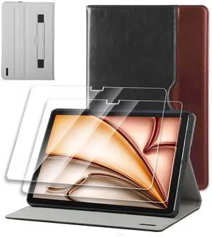 Case for iPad A16 11th Gen 11" 2025, iPad 10th Gen 10.9" 2022 case with Multi-Angle Business Folio Stand,Cover with Pencil Holder & Hand Strap,and 2 Pack Screen Protector Auto Sleep/Wake,Black Brown