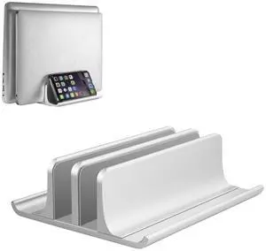 Vaydeer Aluminum Laptop Stand Double-Slot Adjustable Vertical Laptop Stand Newly Designed 2 Slot Desktop Holder for All MacBook/Chromebook/Surface/Dell/iPad Up to 17.3 Inches, Silver