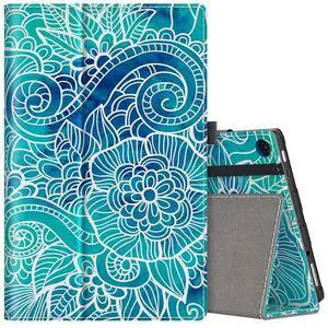 VORI Case for  Fire HD 10 Tablet (9th/7th/5th Generation,2019/2017/2015 Release), Folio Folding Smart Stand Cover with Hand Strap and Auto Wake/Sleep for Fire HD 10.1'', Abstract floral