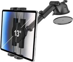 Car Dashboard Tablet Mount - [Strongest Suction Cup] Car Tablet Holder for Truck Dash Windshield with Telescopic Arm for Car Mount for 4.7-13" Devices iPad Pro, Air, Mini, Galaxy Tab, Z Fold, Fire HD